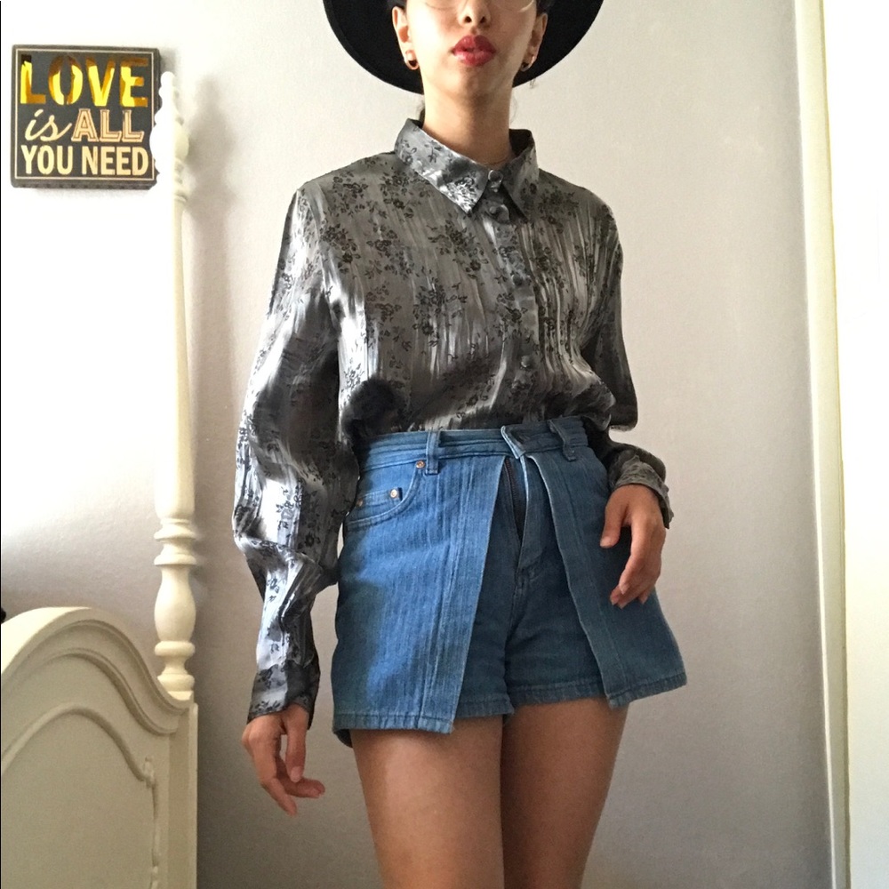 Silver Gray Button Down Blouse - image 1